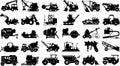 A huge number of icons of construction and agricultural equipment on a white background