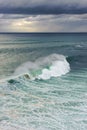 Huge ocean wave breaking in Nazare, Portugal