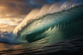 huge ocean wave in dynamic colors at sunset