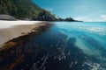 A huge oil spill at the coast of a paradise beach created with generative AI technology