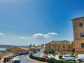 The huge open spaces and amazing architecture of this old palace and. Marseille view. Wide angle. Place of archeological