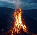 Huge Outdoor Bonfire on mountain Royalty Free Stock Photo