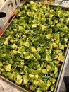 A huge pan of fresh brussels sprouts vegetable ready to be baked