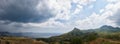 A huge panorama of the city of Koktebel in the Crimea and its surroundings. In the left part Cape Chameleon