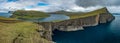 Sorvagsvatn lake over the ocean ultra wide gigapan, Faroe Islands Royalty Free Stock Photo