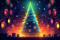 Huge party sound speakers and christmas decorated tree. hot new year party.