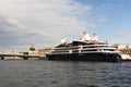 St. Petersburg, Russia, July 2019. Ocean ferry at the pier in the city center. Royalty Free Stock Photo