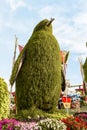 Huge penguin made from plants in the botanical Dubai Miracle Garden in Dubai city, United Arab Emirates