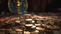 A Huge Pile of Coins in Euro in Bowl and Lying on the Table Focused Foreground Royalty Free Stock Photo