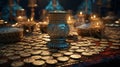 A Huge Pile of Coins in Euro in Bowl and Lying on the Table Focused Foreground White Background