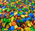 Huge pile of colorful coated chocolate candies background. 3D illustration