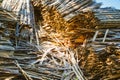 Huge pile of large sawn logs bars from the forest Royalty Free Stock Photo