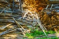 Huge pile of large sawn logs bars from the forest Royalty Free Stock Photo