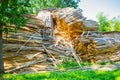 Huge pile of large sawn logs bars from the forest Royalty Free Stock Photo