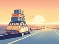 huge pile luggage roof vintage 60 70s vintage retro french car Vacation travel nomadic life road fun Royalty Free Stock Photo