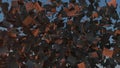 A huge pile of old letters falls against a clear blue sky at sunset. 3d rendering. Slowmotion. Rapid