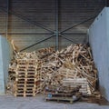Huge pile of wood waste for recycling