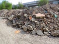 Huge piles from construction waste. Old plaster and bricks.