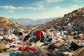 Huge piles of unnecessary clothes in the landfill. The problem of overproduction