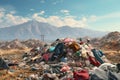 Huge piles of unnecessary clothes in the landfill. The problem of overproduction