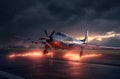 A huge plane on the runway on an emergency landing. Atmospheric mood. Generative AI Royalty Free Stock Photo