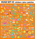 Huge pop art set with fashion patch, badges, stickers, pins, patches, quirky, handwritten notes collection. 80s-90s Royalty Free Stock Photo