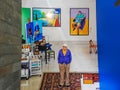 Huge poster of David Hockney in the hall 1 Royalty Free Stock Photo