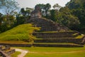 Huge pyramid. Landscape of the ancient city of Maya. Ancient templates mayan ruins of Palenque - Chiapas, Mexico Royalty Free Stock Photo