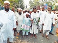 A huge rally of Indian muslim with poster and banner to support palestine, demanding