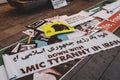 Huge rally in support of Iranian protests in front of Vancouver Art Gallery. View of sign Down with Islamic Tyranny in Iran