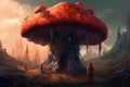 Huge red mushroom fantasy. Generate ai