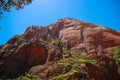 Huge red rocks in Zion Canyon National Park, Utah. USA. Hiking adventures, traveling, rocks Royalty Free Stock Photo