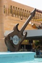 The huge replica electric guitar structure in the water feature at the entrance to the Hard Rock Cafe in Playa Las Americas