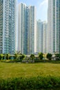 Huge residential building complex, green court betweern high-rise apartment buildings Royalty Free Stock Photo