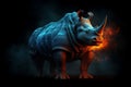 Huge rhino animal with fiery orange color. Generate ai