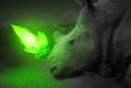 Huge rhino with a green glowing crystal