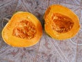 Huge Ripe Pumpkin Cut In Halves