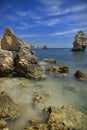 Huge rock at the cliff beach of Praia da Marinha, lovely hidden beach near Lagoa Algarve Portugal Royalty Free Stock Photo