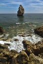 Huge rock at the cliff beach of Praia da Marinha, lovely hidden beach near Lagoa Algarve Portugal Royalty Free Stock Photo