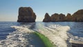 Huge rock at the cliff beach of Praia da Marinha, lovely hidden beach near Lagoa Algarve Portugal Royalty Free Stock Photo