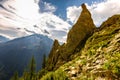 Huge rock cliff view Chamonix, France Alps