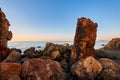 The huge rock in coast sunrise scenic Royalty Free Stock Photo
