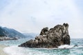 Huge rock at Monterosso beach, Cinque Terre, Liguria, Italy