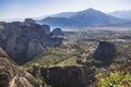 Huge rock pillars formation of Meteora, beside the Pindos Mountains. Western region of Thessaly, Kalabaka, Greece Royalty Free Stock Photo