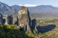 The huge rock pillars and monastery of Rousanou in Meteora Royalty Free Stock Photo