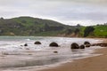 The huge round boulders of Moeraki on the Pacific coast. South Island, New Zealand Royalty Free Stock Photo