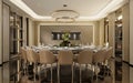 A huge round table for banquets and negotiations for many places in a beautiful modern classic style