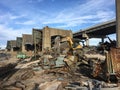 The huge ruined bridge in New York. Industrial zone