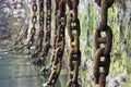 Huge rusted and mossy chains