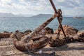 huge rusty anchor on a harbour  on a sunny day Royalty Free Stock Photo